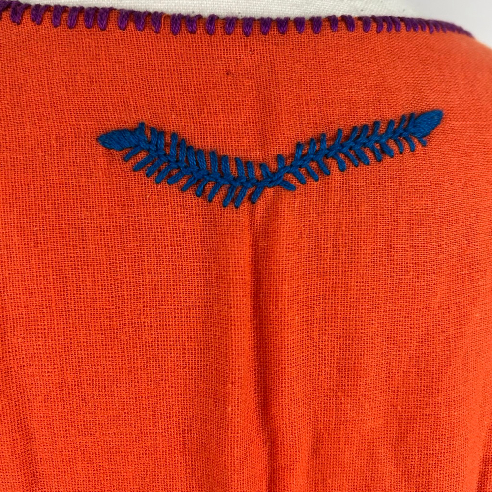 Handmade Tunic Top Womens M Orange Boho Chic Hippie Embroidered Peasant Festival - Picture 7 of 11